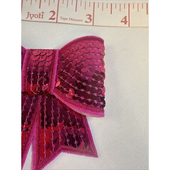 PINK SEQUIN DIMENSIONAL BOW Iron On Patch Applique Trims - Picture 5 of 12